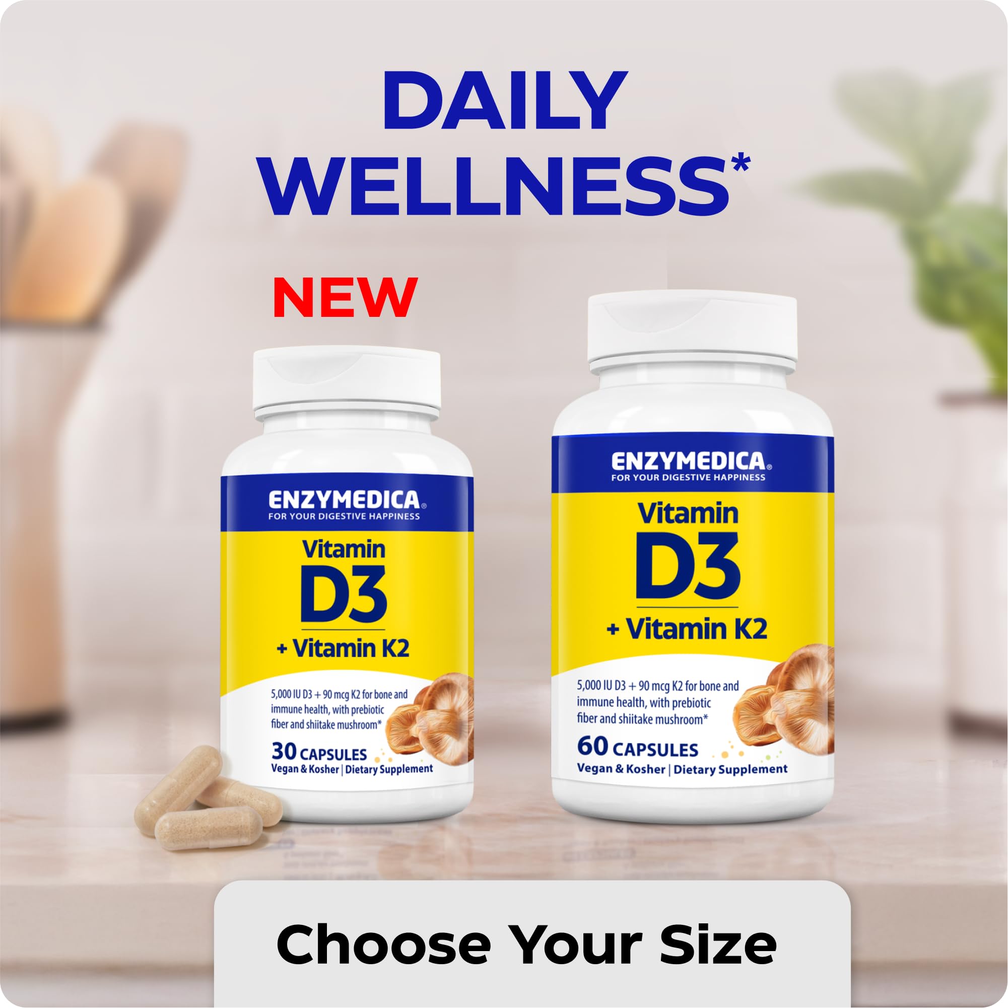 Algue source D3 végétal Enzymedica, approche durable et végane.