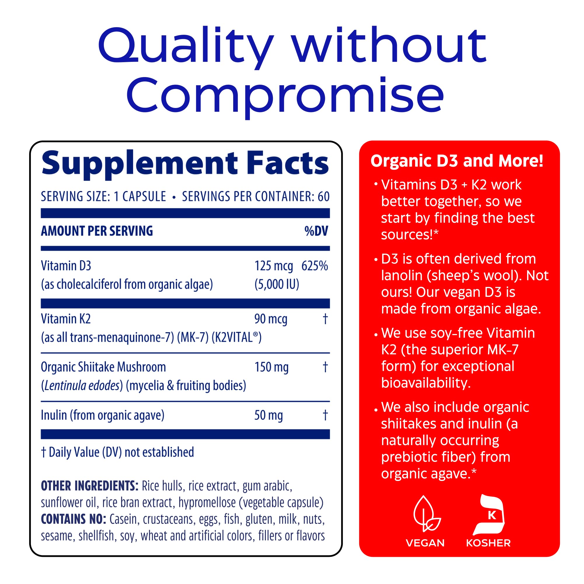 Prébiotique inuline Enzymedica D3 K2, soutien digestion.
