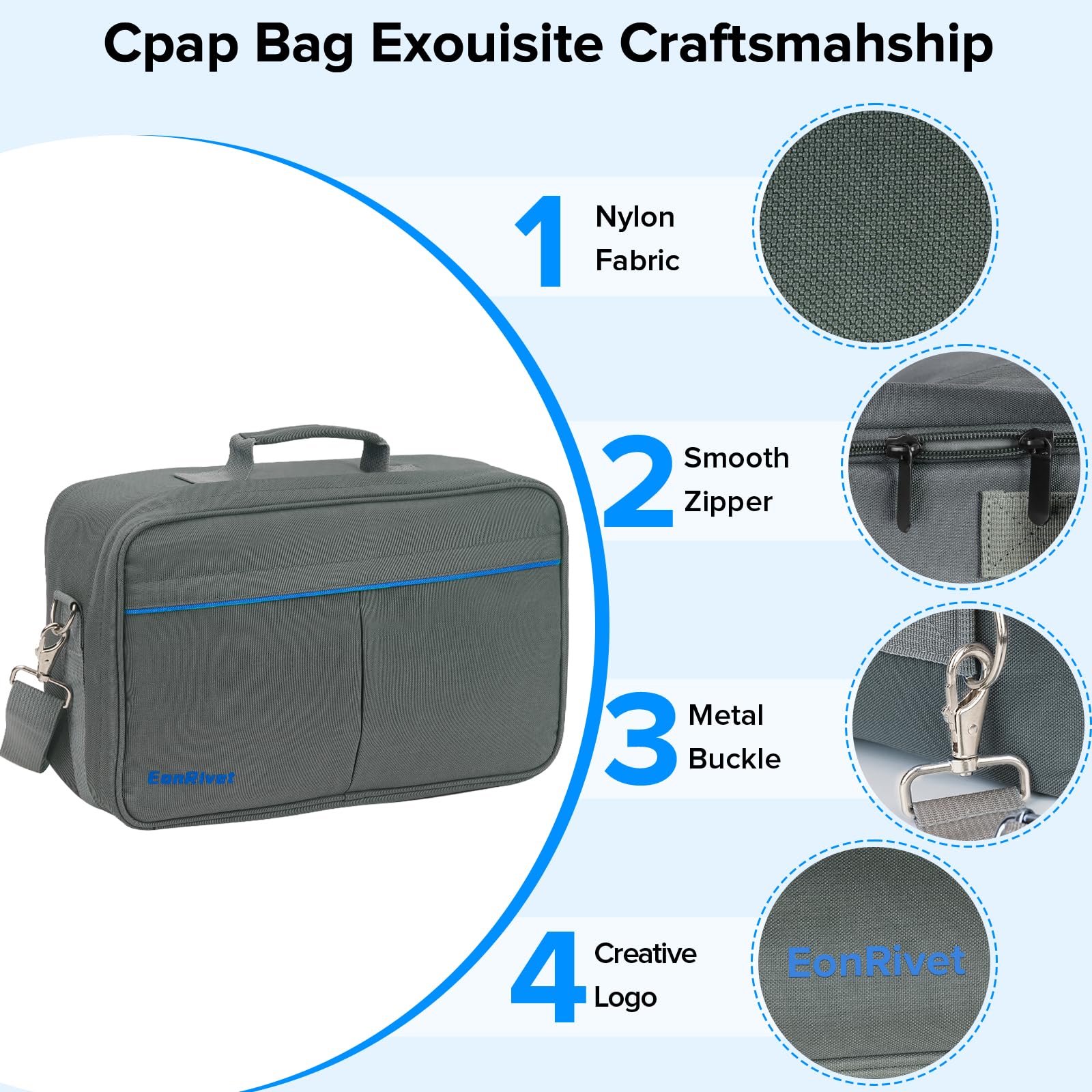 EonRivet CPAP bretelle-reglable offre un transport confortable sur l'épaule.