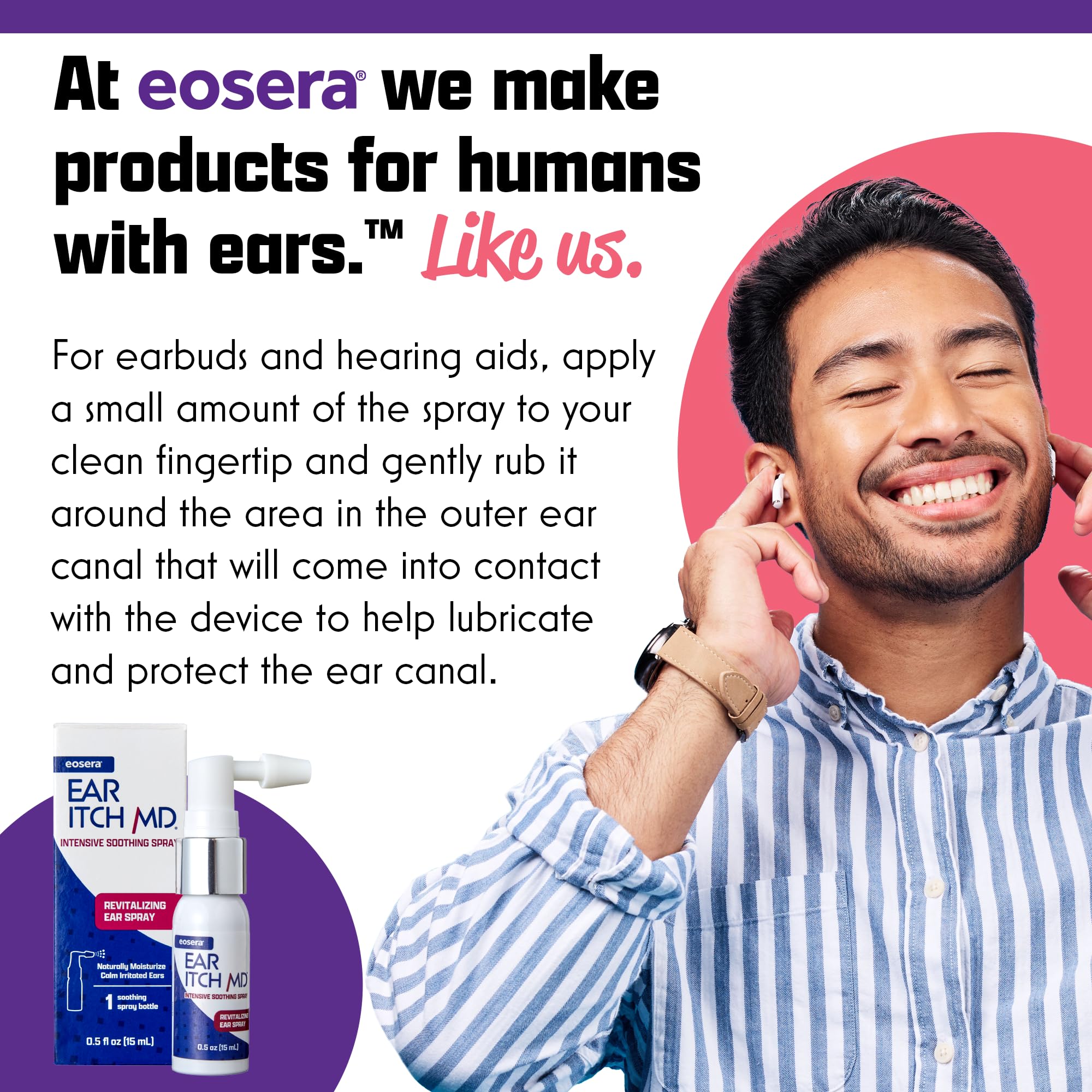 EOSERA Ear Itch MD – Compatible avec les aides auditives sans irritation.