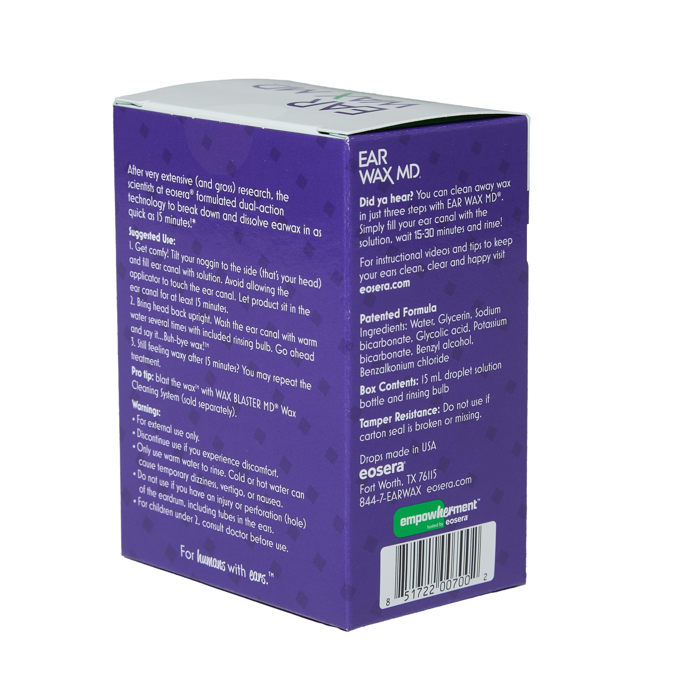 EOSERA Ear Wax MD emballage du kit pratique et compact.