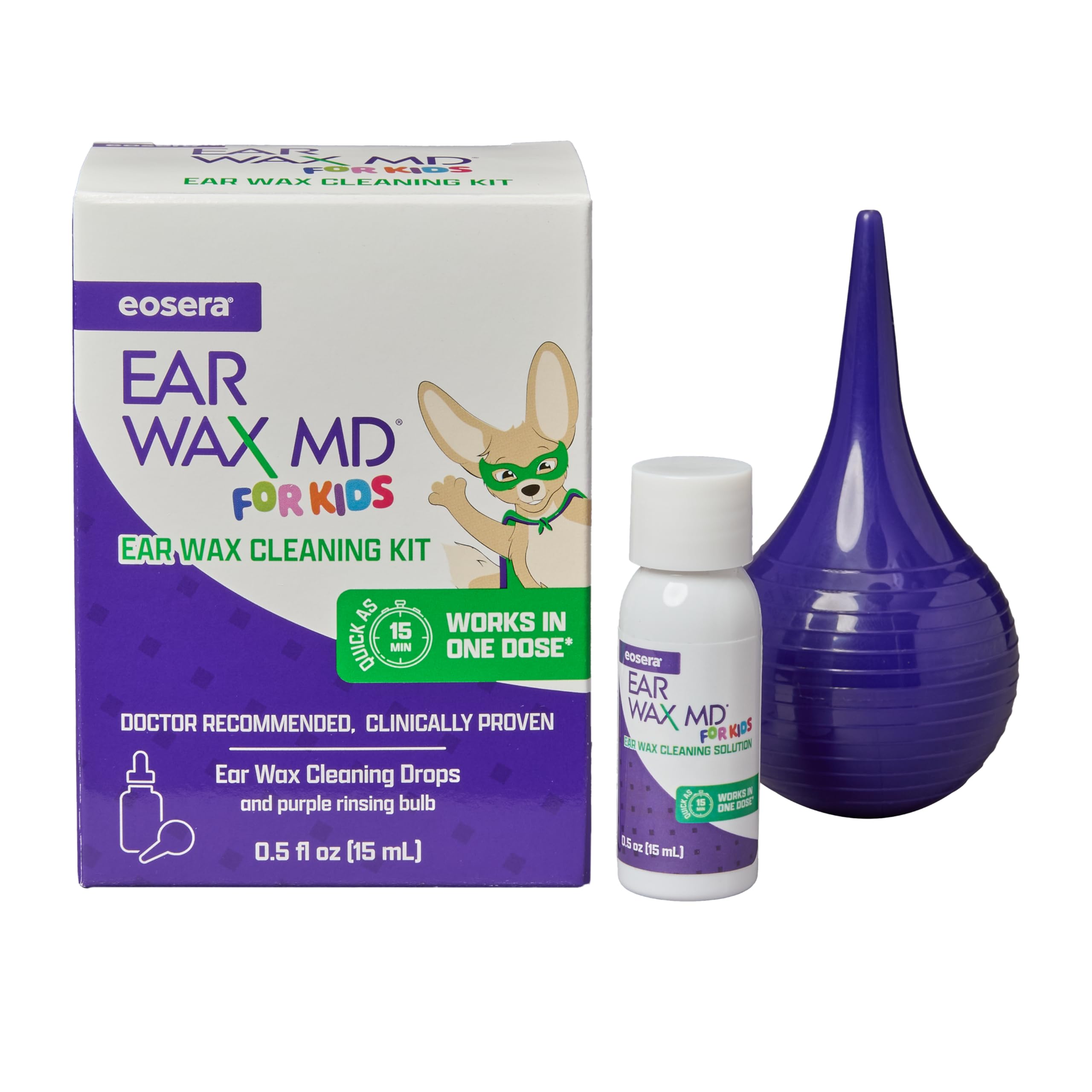 Gouttes eosera Ear Wax MD Kit dans un flacon de 15 ml, dissolution rapide de cire.