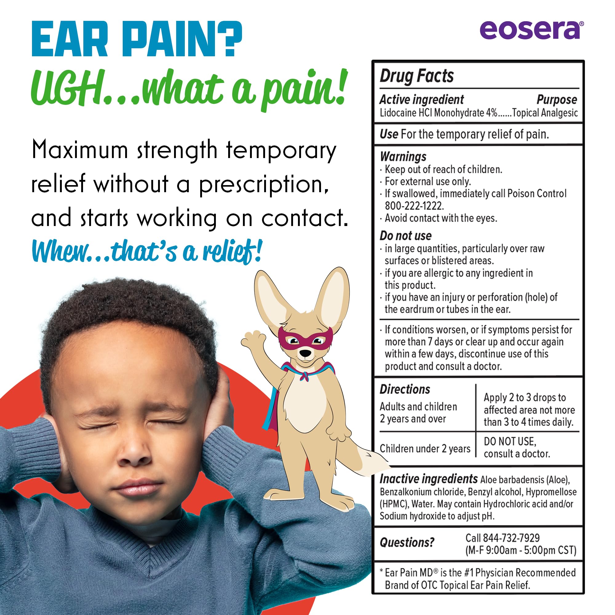 Enfant utilisant les gouttes Eosera pour soulager la douleur d oreille.