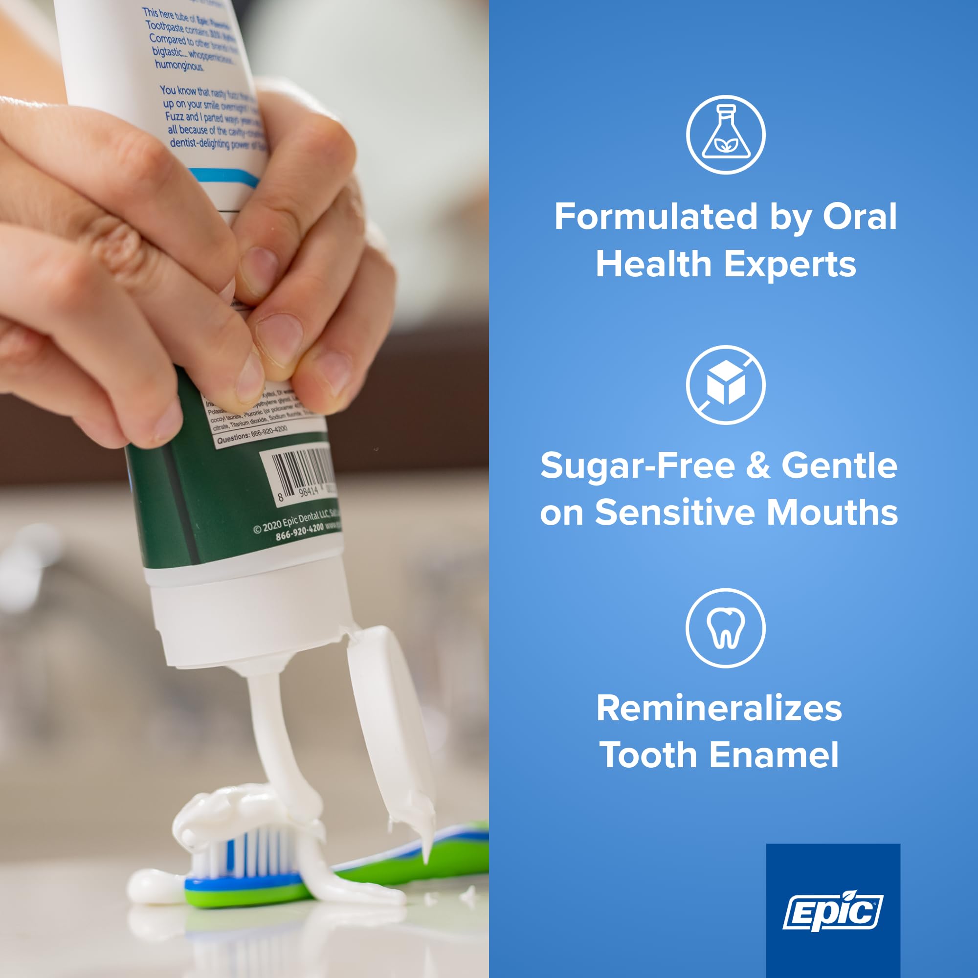 Étiquette ingrédients Epic Dental Xylitol Fluoride, 31% xylitol et fluorure