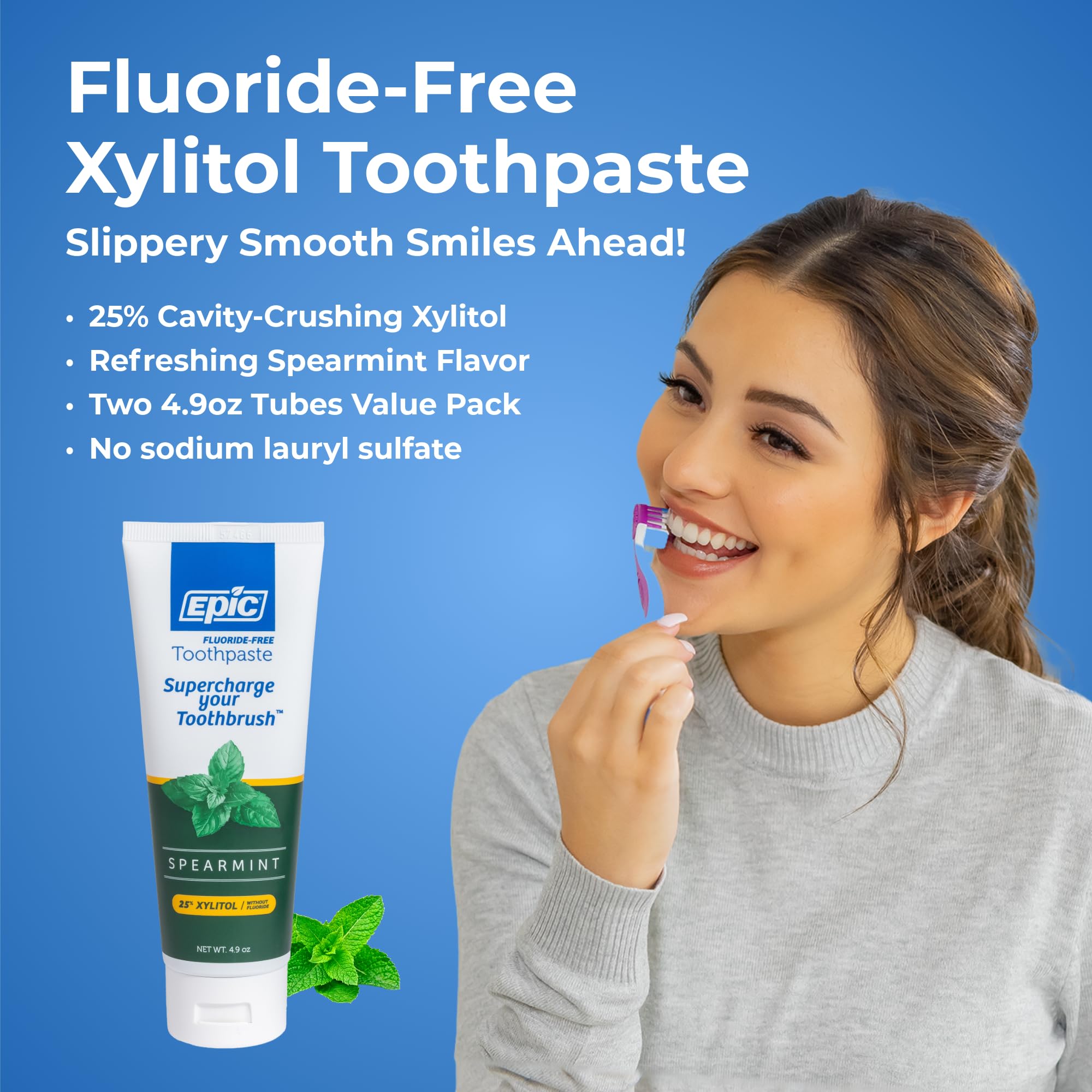 Epic dentifrice xylitol adulte : texture crémeuse et sensation menthe rafraîchissante.