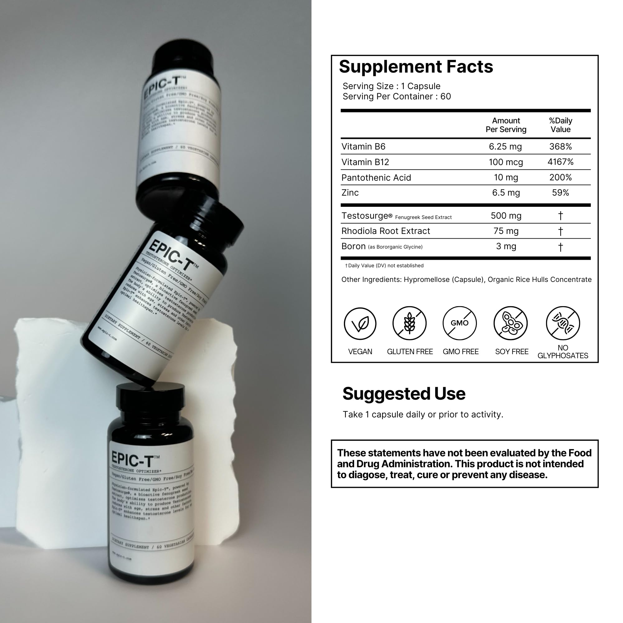 Capsules EPIC-T faciles à avaler, intégrables dans une routine bien-être.