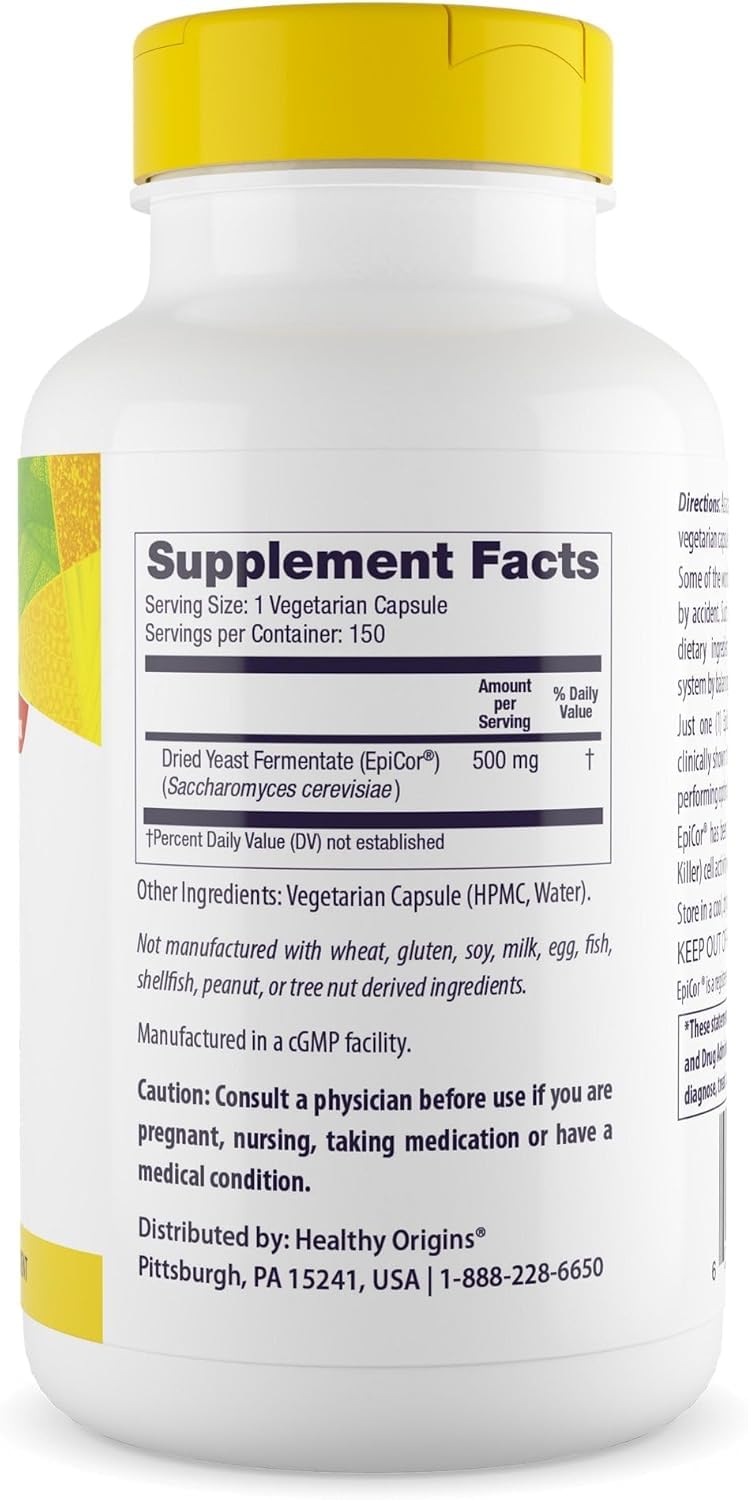Healthy Origins EpiCor – flacon transparent avec capsules végétales et usage quotidien.