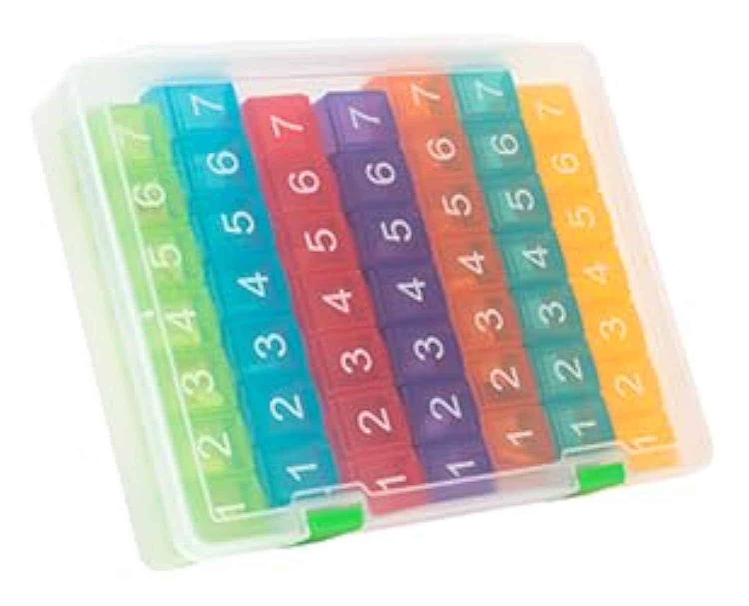 e-pill Organisateur hebdomadaire Arc-en-Ciel avec sept boîtes et rangement pratique.