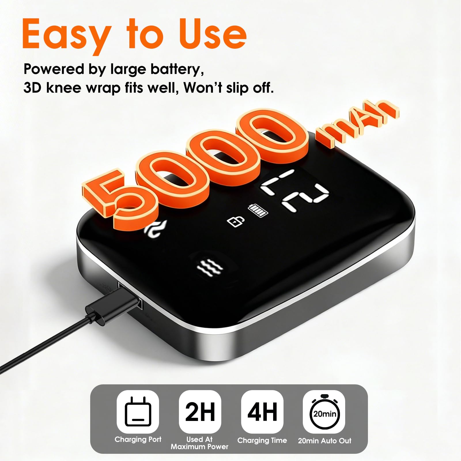 Appareil Epinuo Genou avec massage par vibration à 5 niveaux.