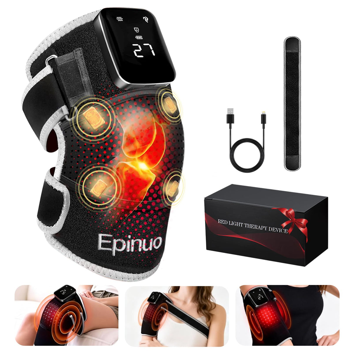 Epinuo genou avec thérapie lumière rouge 660nm/850nm pour le confort quotidien.
