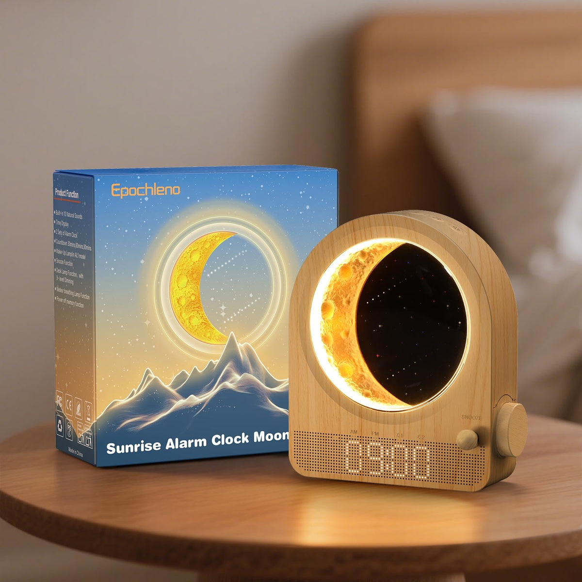 Epochleno : levier snooze elegant facilitant un reveil en douceur.