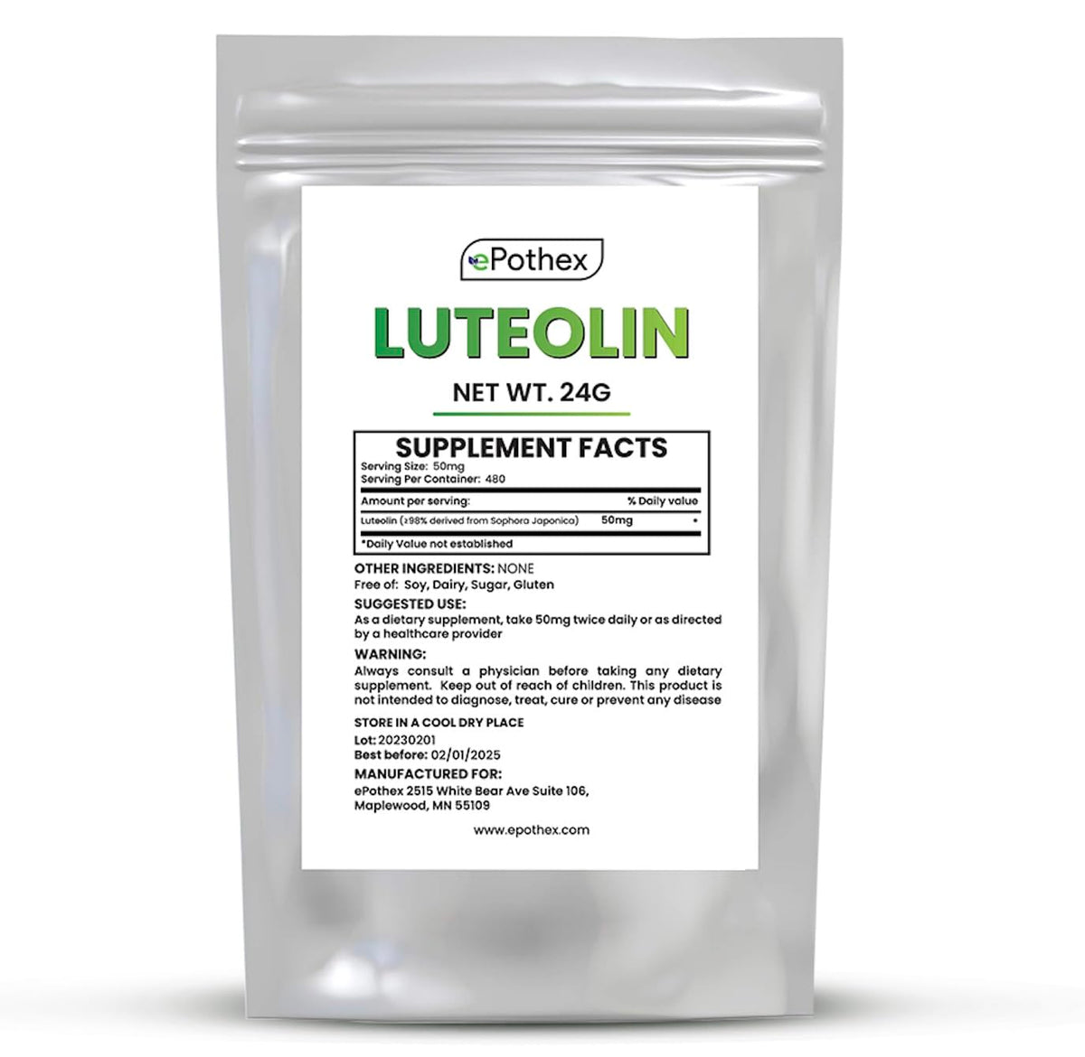 ePothex Poudre de luteolin dans flacon, pureté garantie et sans additifs