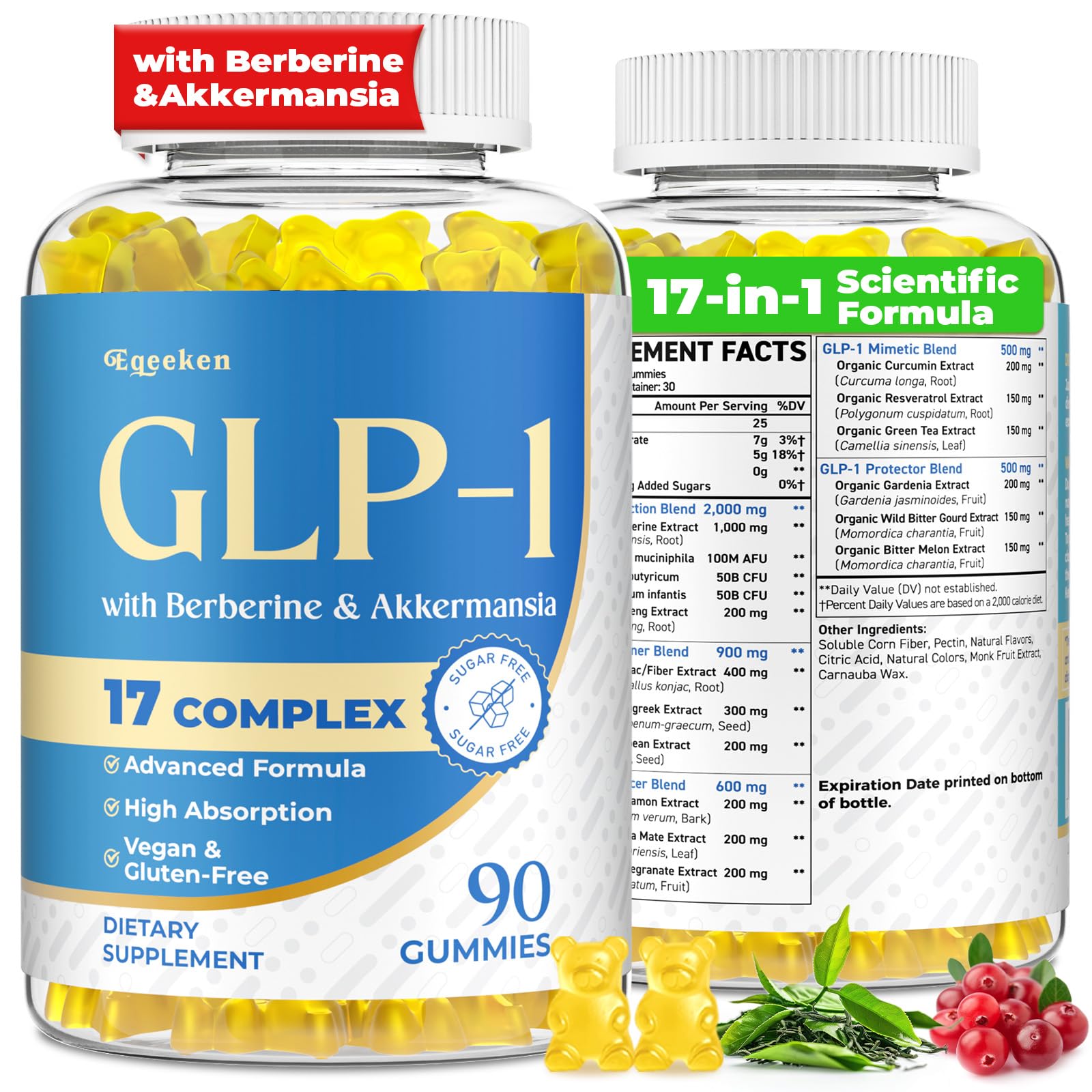 Eqeeken gommes GLP-1, bouteille: soutien du metabolisme et energie naturelle.