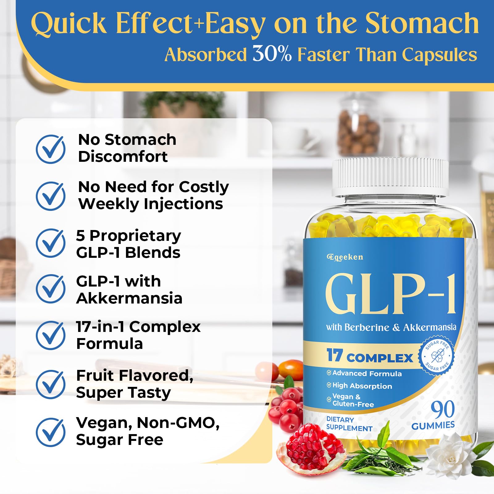 Eqeeken gommes GLP-1, formulation douce pour le confort digestif.