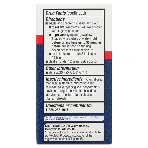 Equate Cimétidine 200 mg – prise avant le repas pour prévenir le reflux.