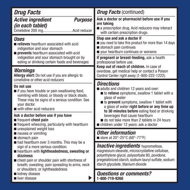 Equate Cimétidine 200 mg – adapté pour adultes et enfants 12 ans et plus.