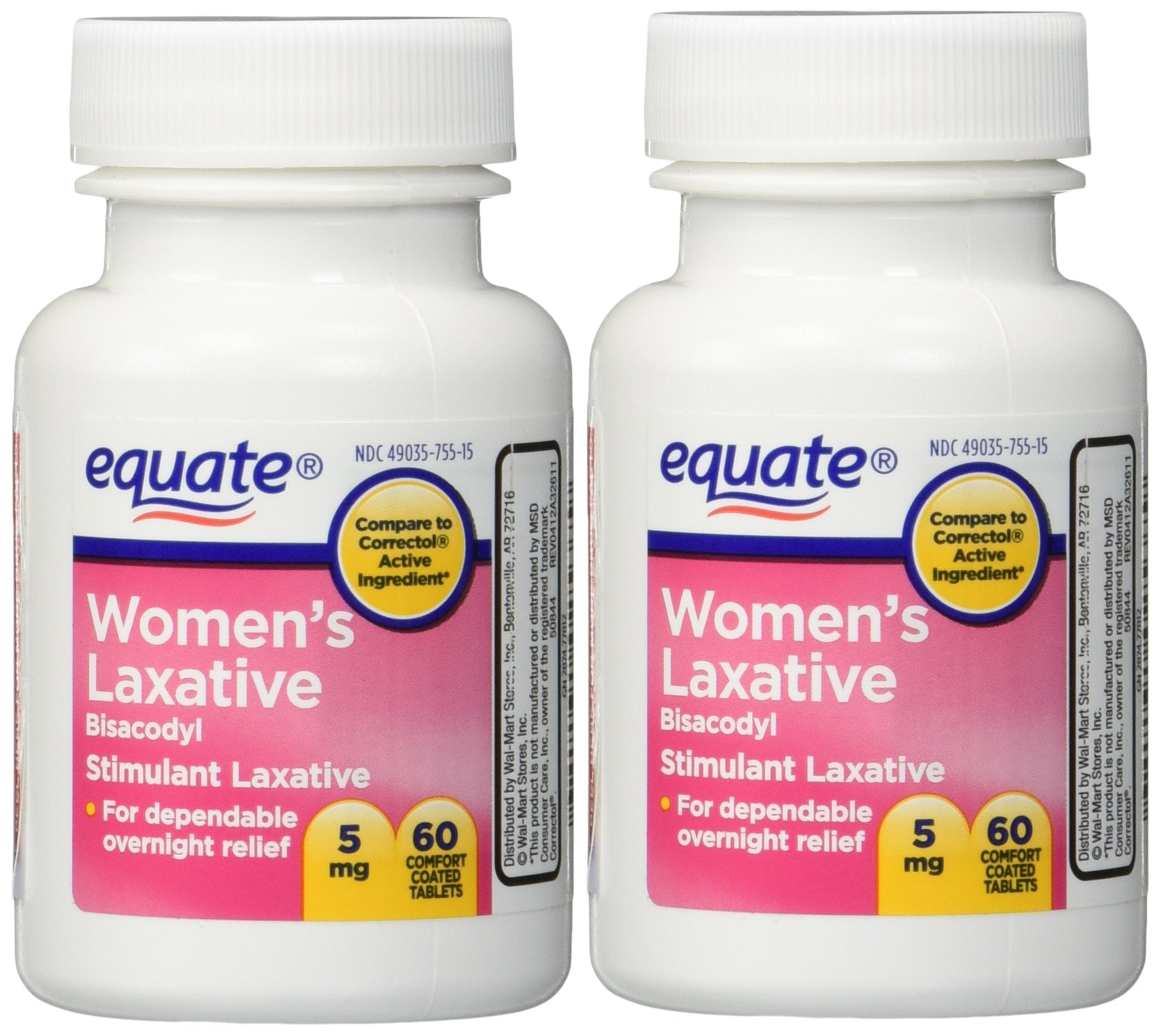 Équate emballage double laxatifs bisacodyl 5 mg, pratique pour achats et voyages.