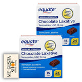 Pack chocolat laxatif Equate avec organisateur de pilules pour déplacements.