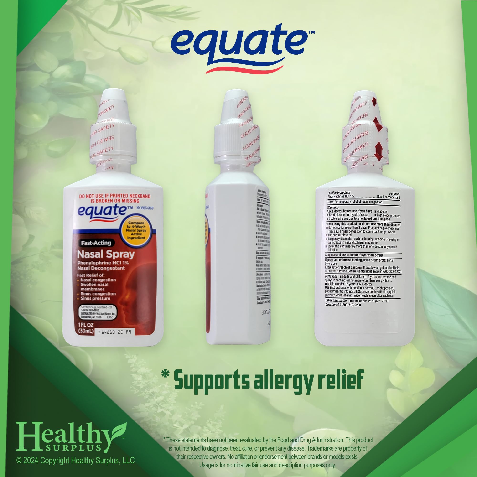 Spray nasal Equate à action rapide pour soulager temporairement la congestion.
