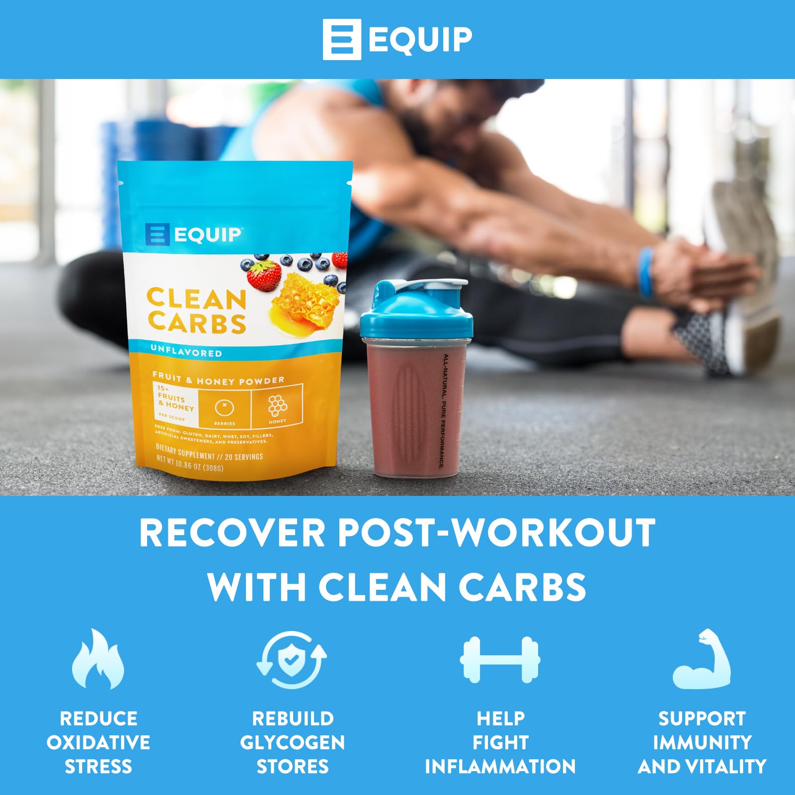 Equip Clean Carbs offre antioxydants naturels pour soutenir la vitalité quotidienne.