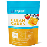 Equip Clean Carbs avec fruits variés et poudre, énergie naturelle après l'exercice.