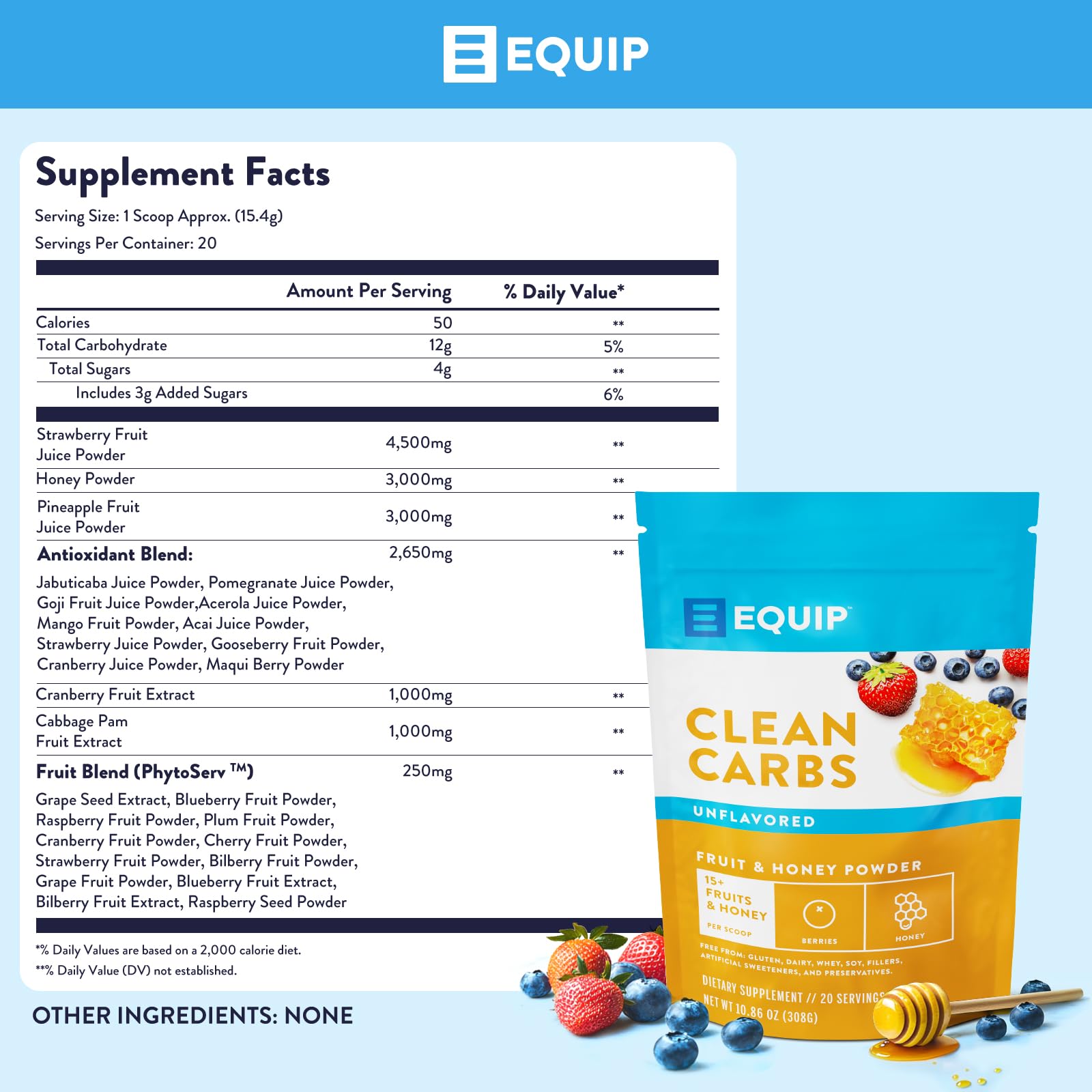 Equip Clean Carbs soutient l'immunité grâce à des nutriments clés et fruits variés.