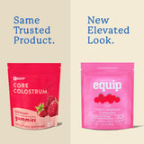 Gommes Equip Foods Core Colostrum, emballage recto, format pratique à emporter.