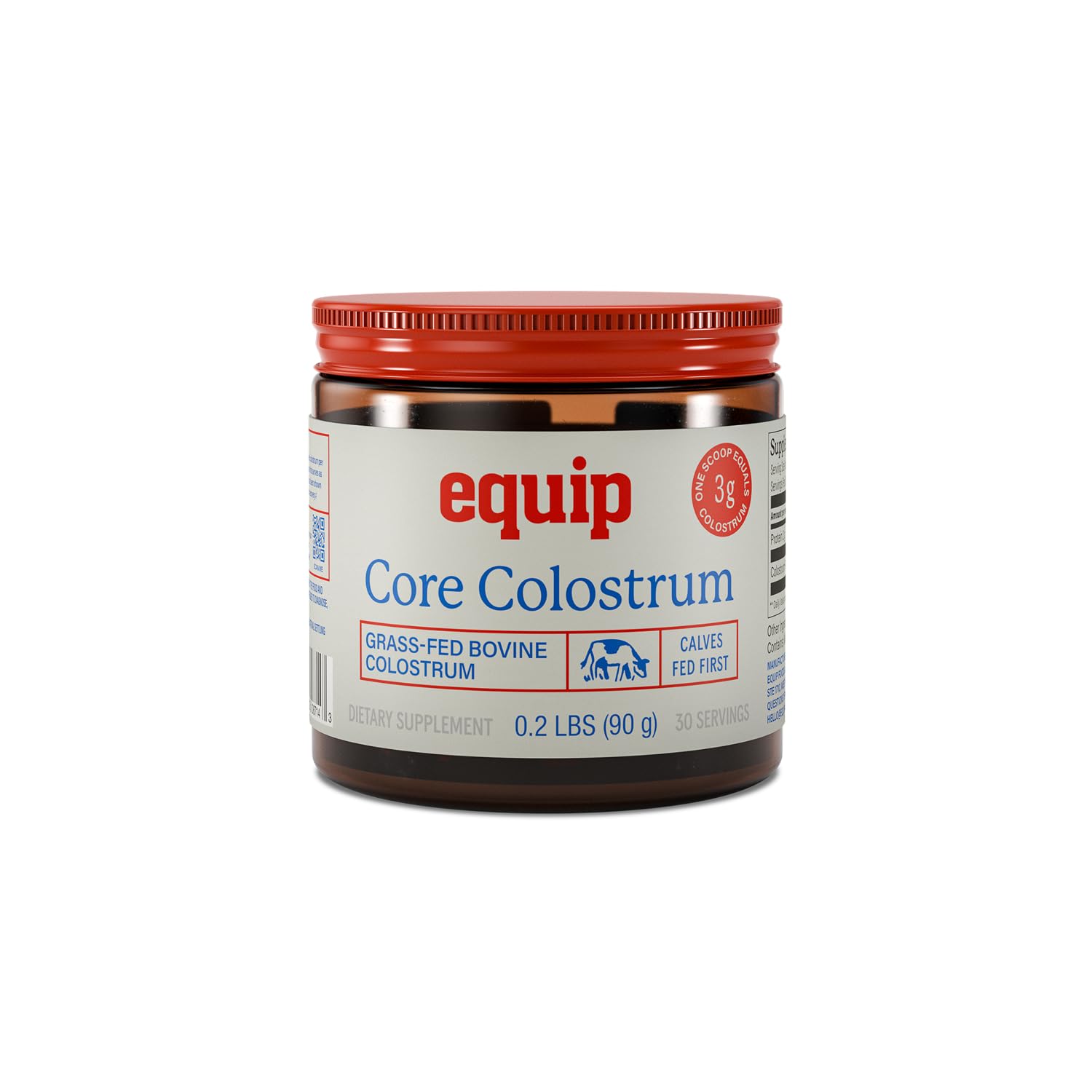 Equip Foods Core Colostrum Poudre: emballage-produit, pratique pour un apport nutritionnel quotidien.