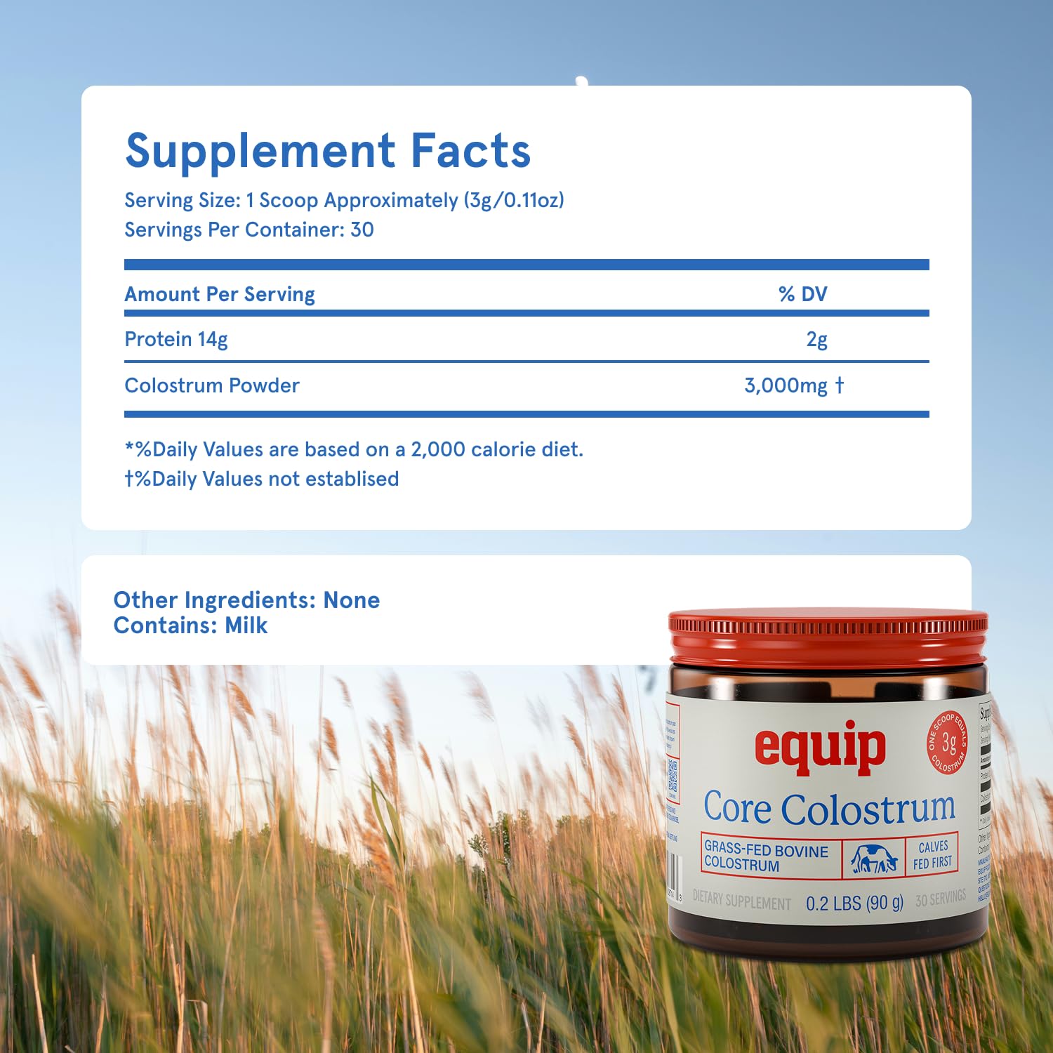 Equip Foods Core Colostrum Poudre Sans-lactose: option tolérance pour certaines intolérances.