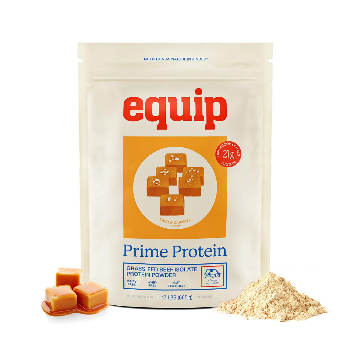 Equip Prime Protein flacon-poudre — caramel salé, protéine animale pure, pratique après l’entraînement
