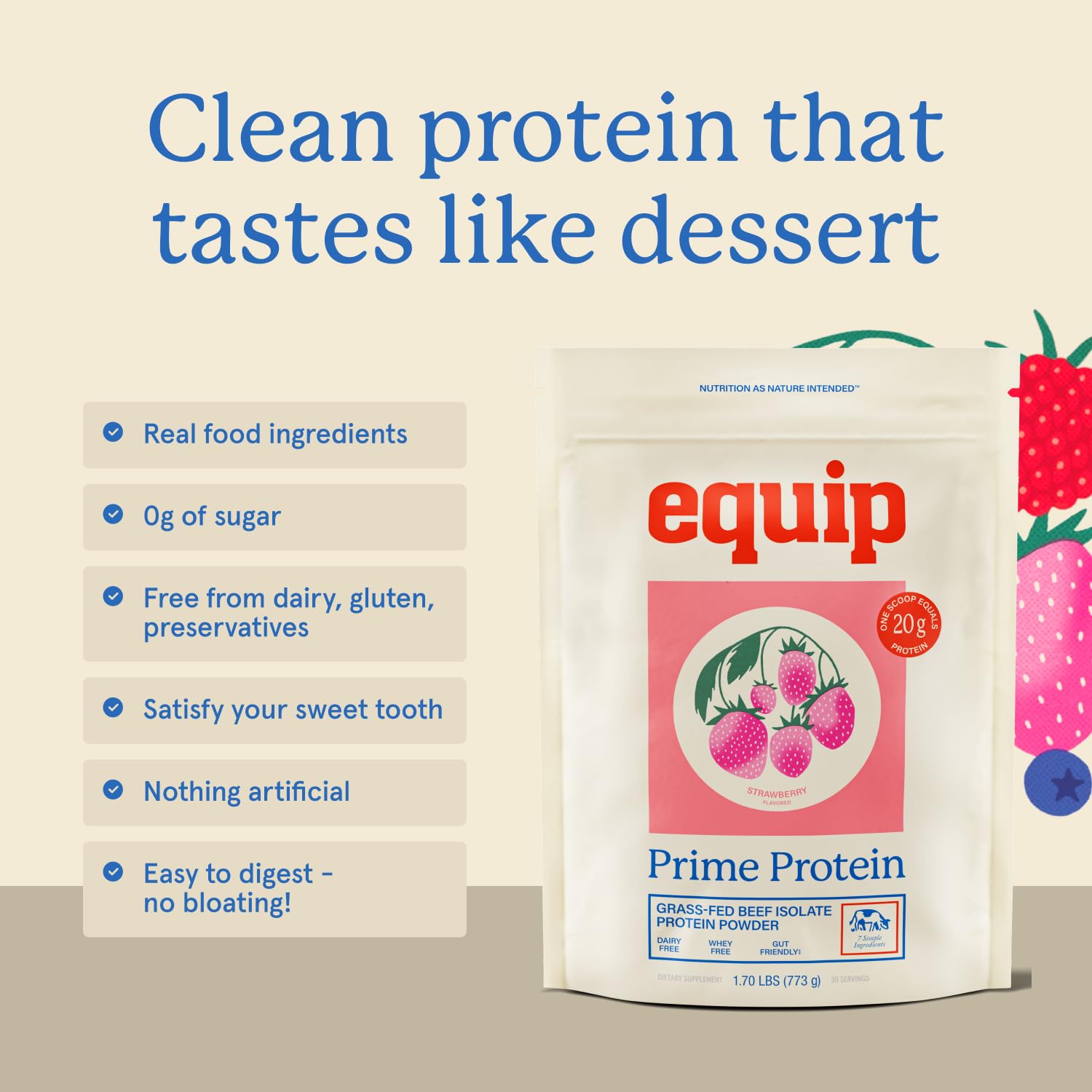 Equip Prime Protéine Fraise – ingrédients naturels et sans additifs