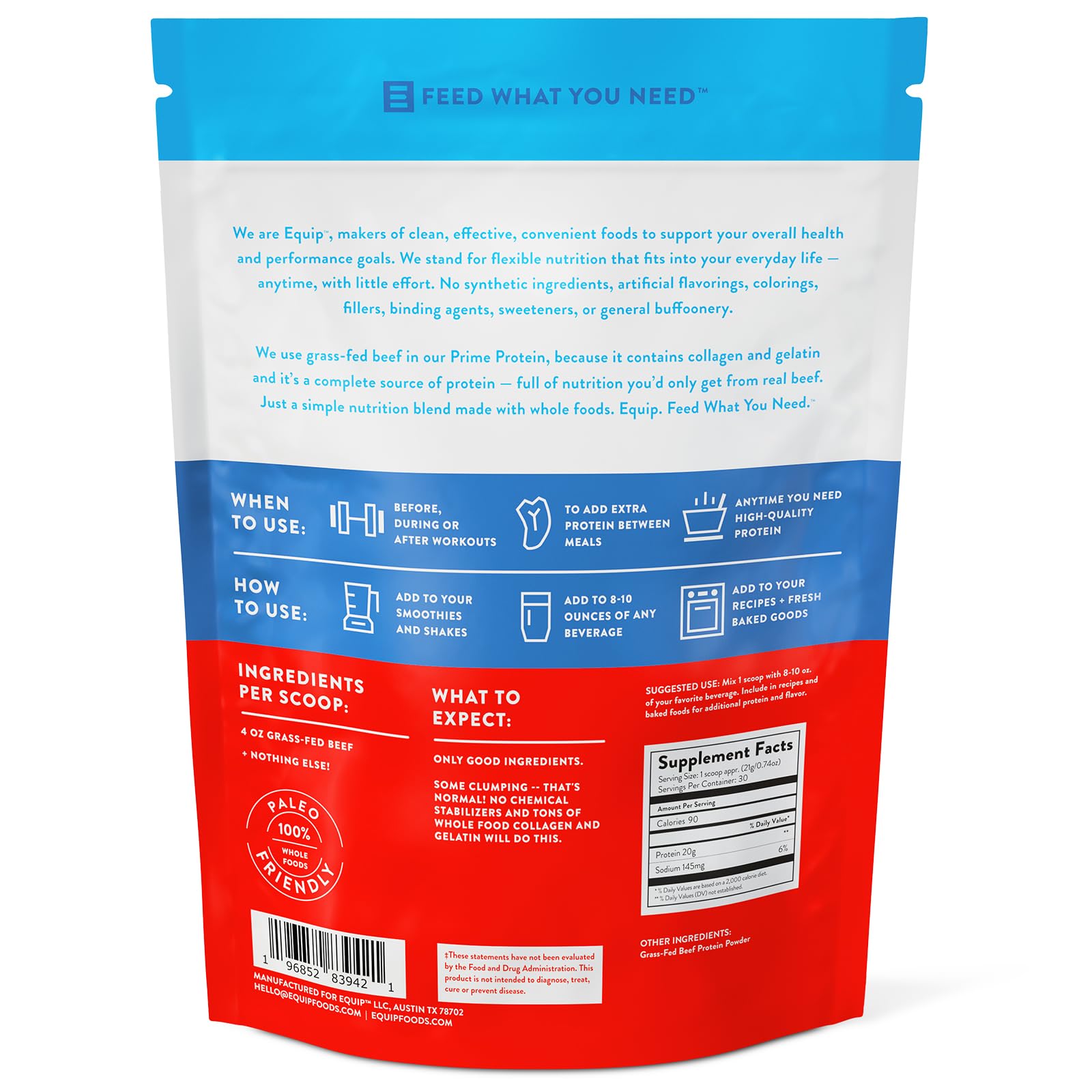 Utilisation dessert-santé avec Equip Prime Protein et saveurs variées.