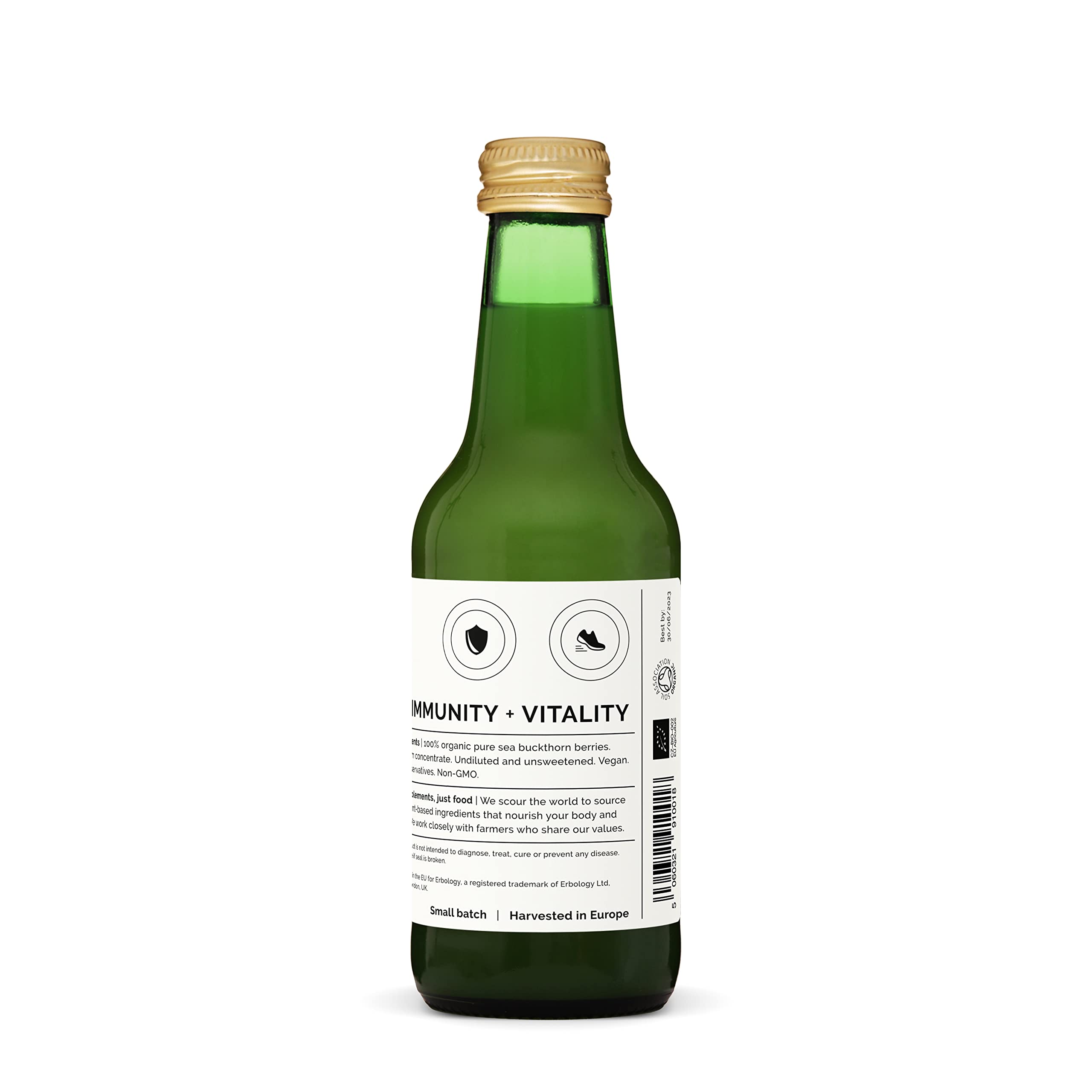 Erbology argousier pur – bouteille en verre recyclable, choix responsable.