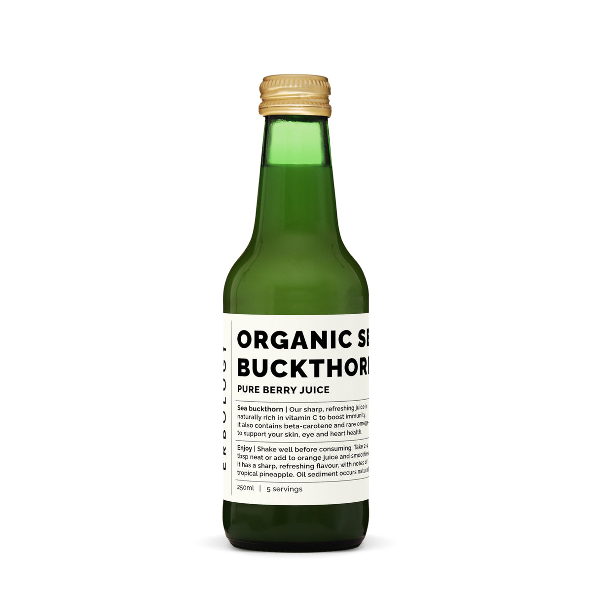 Erbology argousier pur - bouteille 250 ml, riche en vitamine C et bêta-carotène.