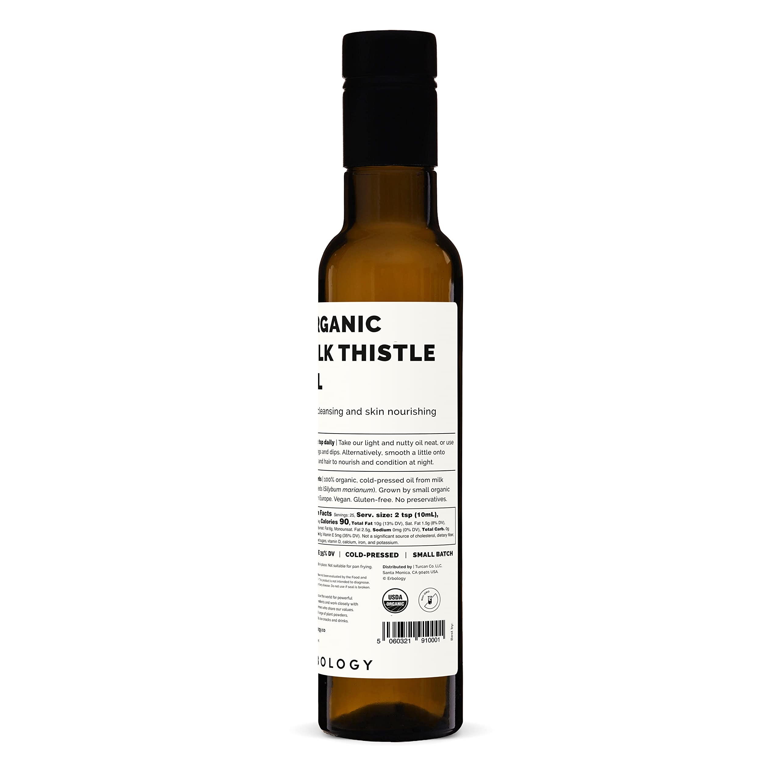 Verre recyclable Erbology: huile pure issue de petits fermiers.