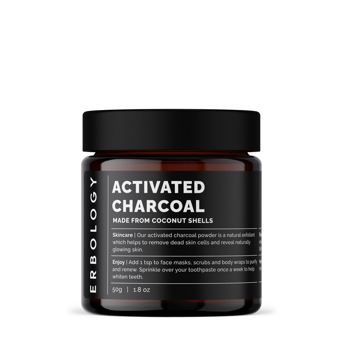 Erbology charbon actif en poudre sur la brosse à dents, blanchiment doux