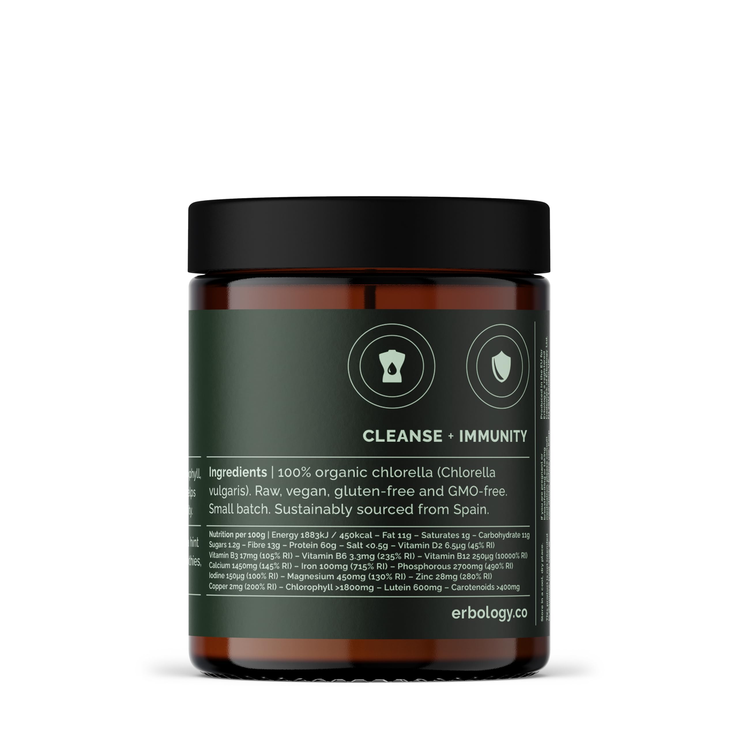 Erbology chlorelle poudre cuillère-doseuse: dosage pratique et apports minéraux.