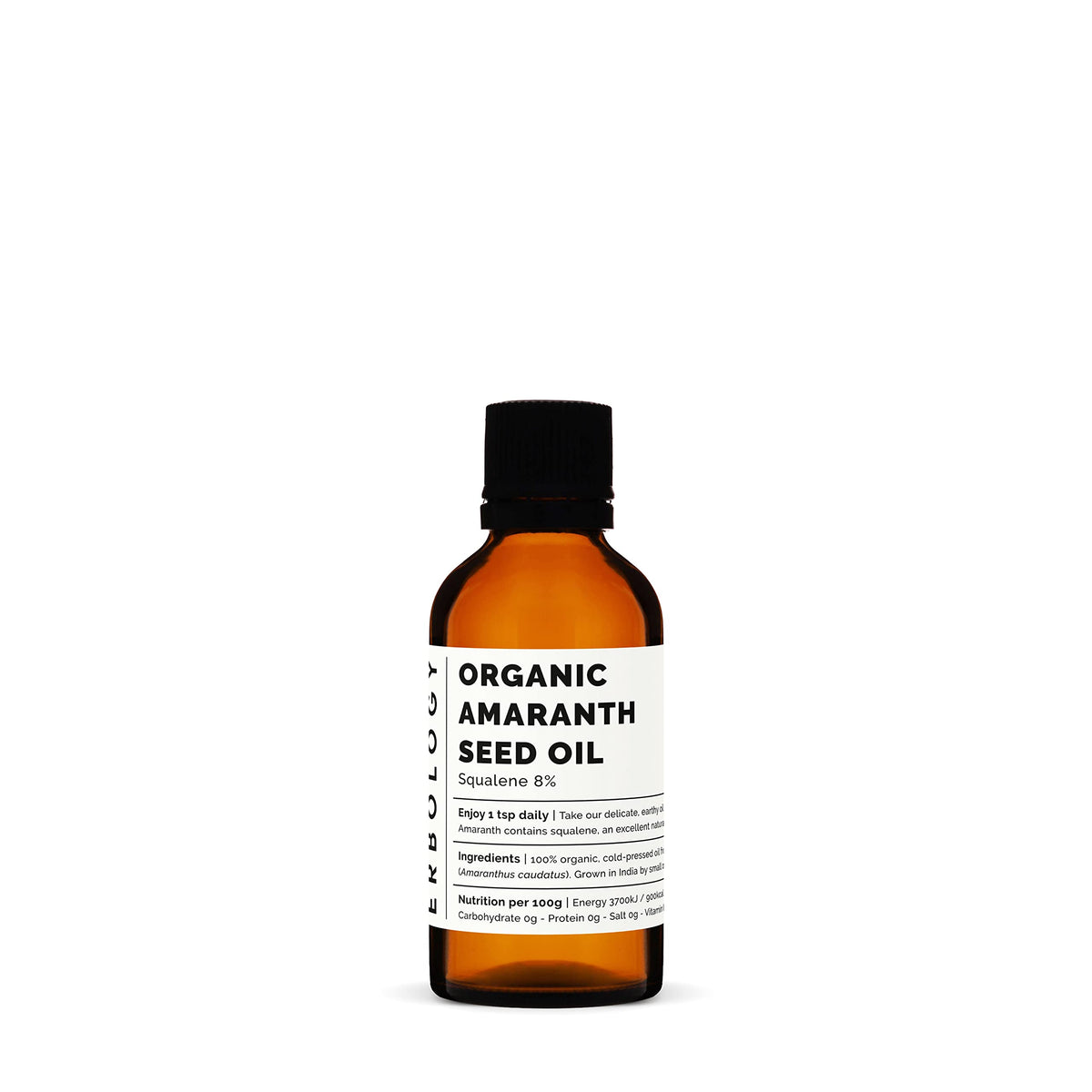 Huile d'amarante Erbology — bouteille verre 50 ml, hydratante pour la peau et légère en assaisonnement