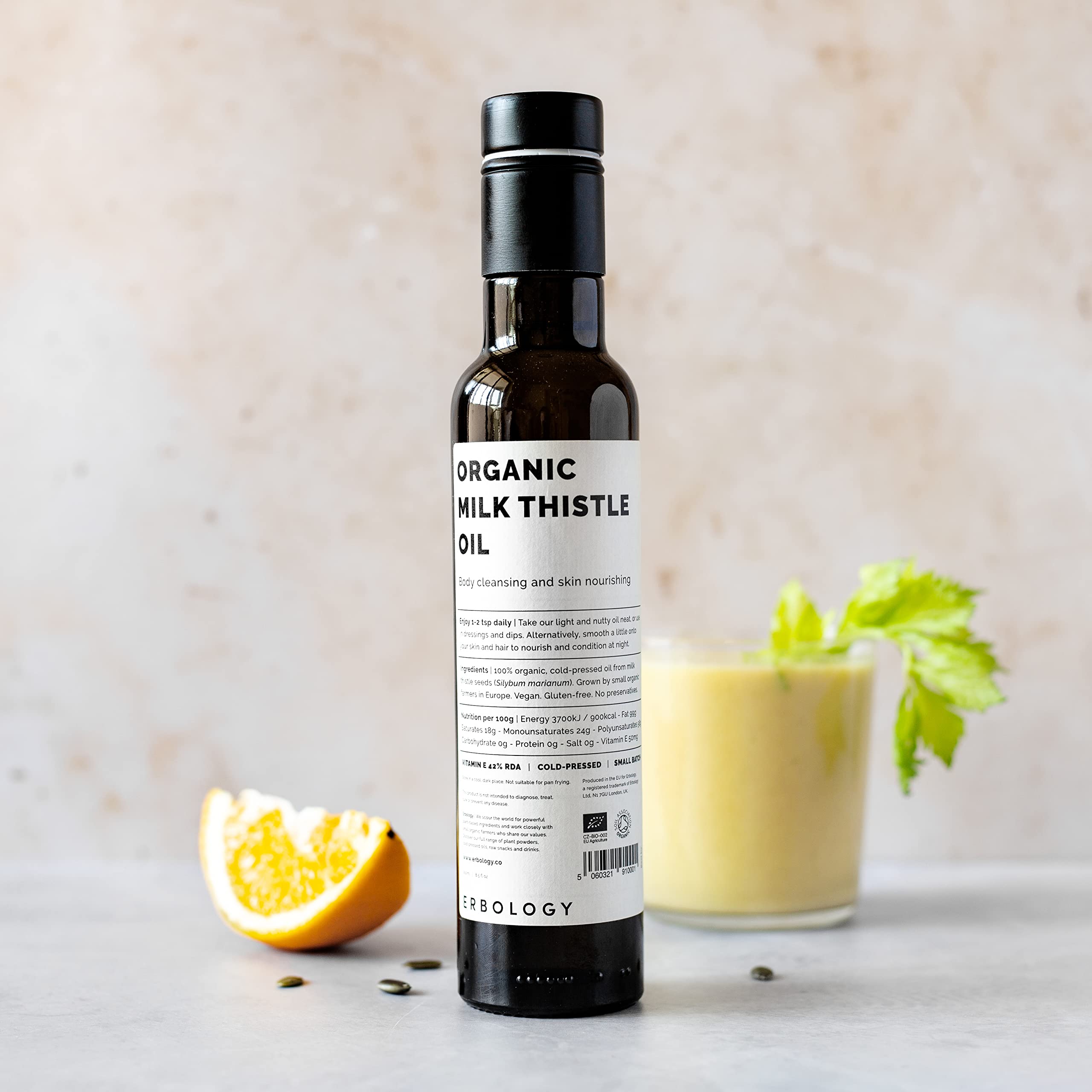 Erbology huile de chardon-marie, vitamine E et antioxydants pour soins cutanés nocturnes.