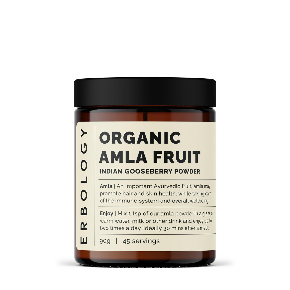 Poudre d'Amla Erbology dans son emballage prête pour une routine beauté naturelle.