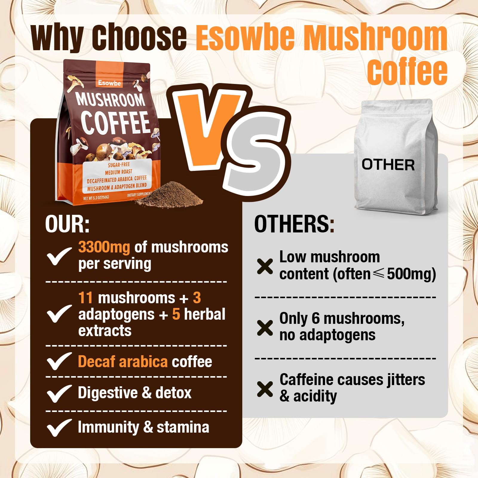 Esowbe Mushroom Coffee saveur riche et naturelle sans sucre ajouté
