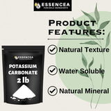 Bouteille Essencea carbonate de potassium avec fermeture sécurisée pour stockage.