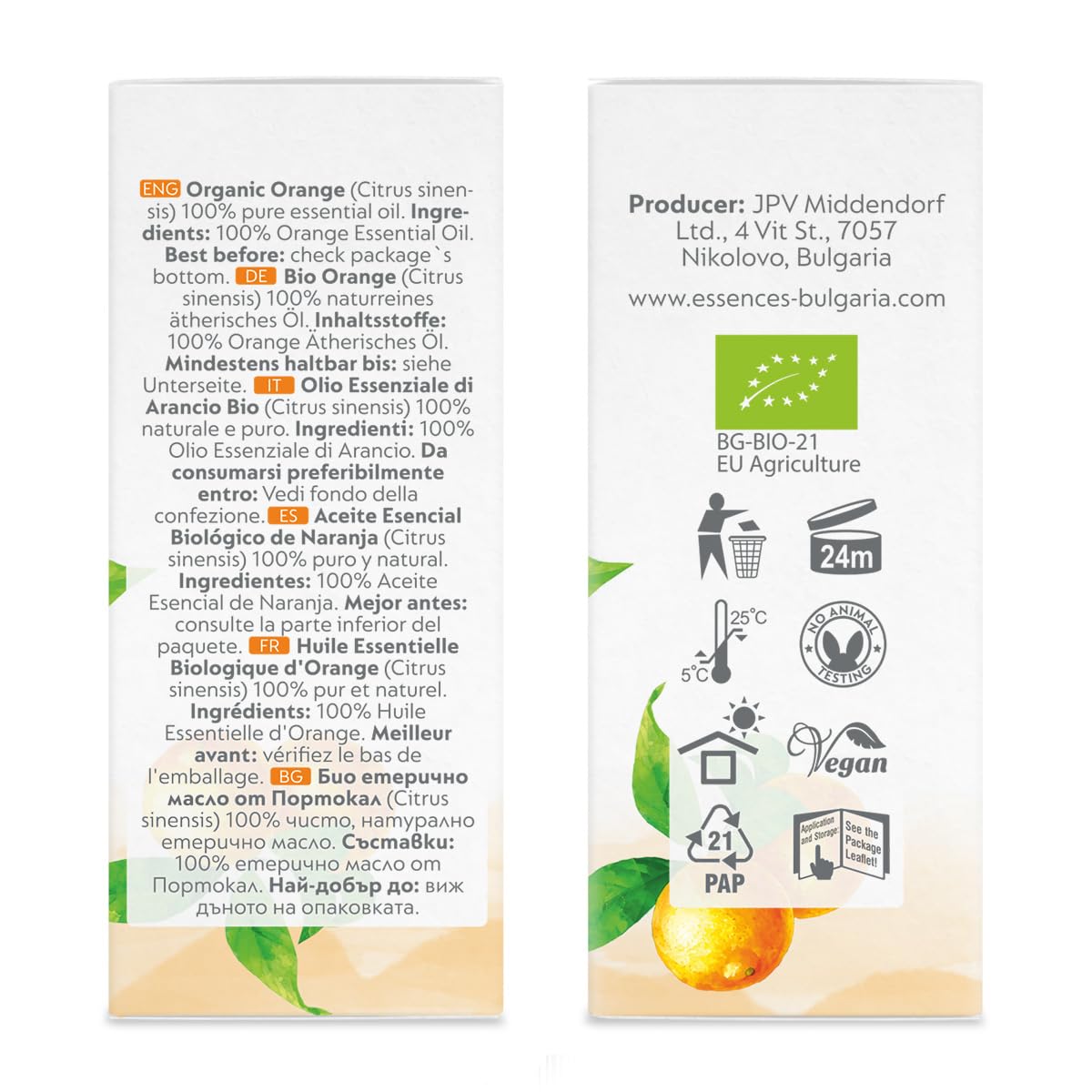 Essences Bulgaria huile d'orange diluée dans une huile porteuse pour peau