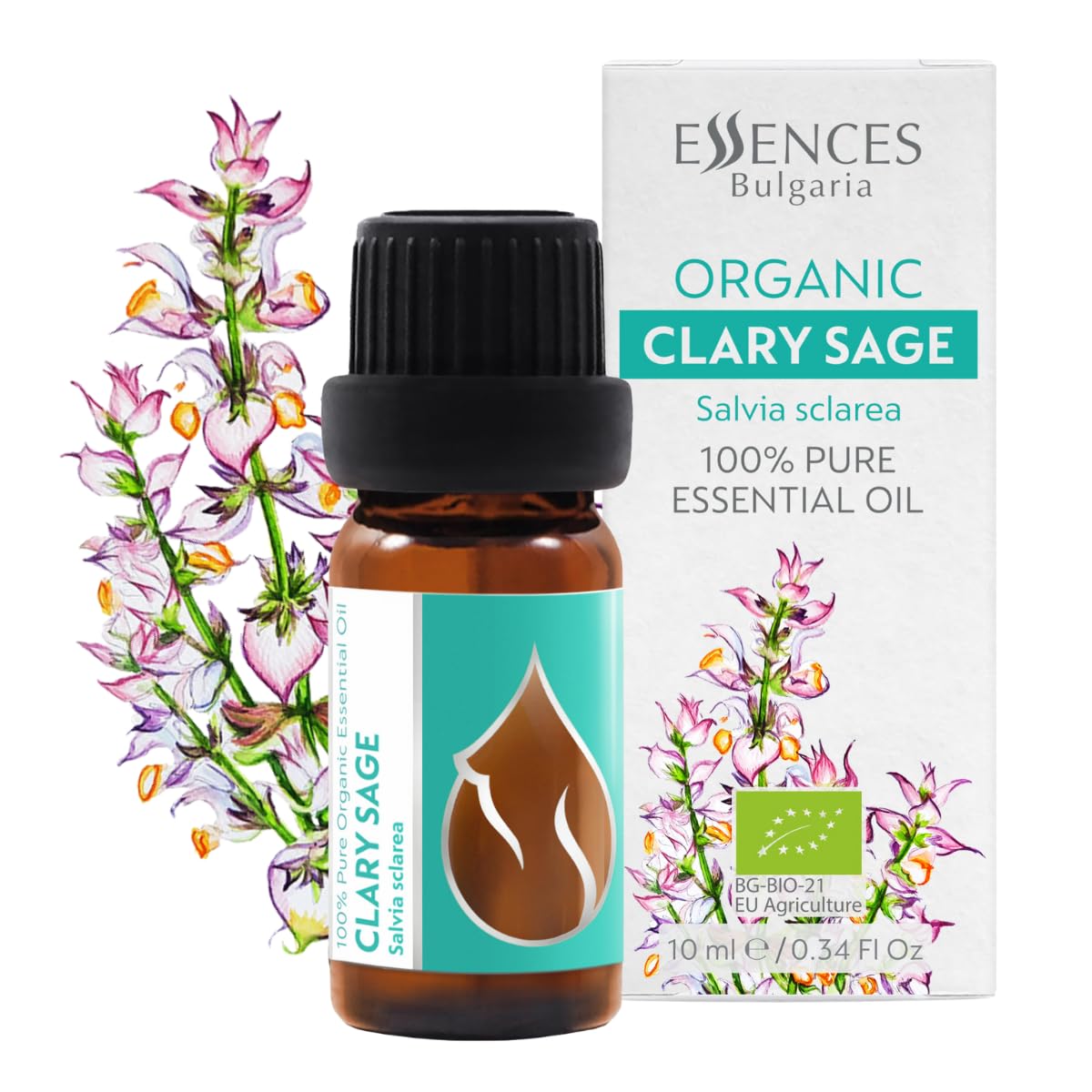 Essences Bulgaria huile sauge sclarée en bouteille pour diffusion aromatique.