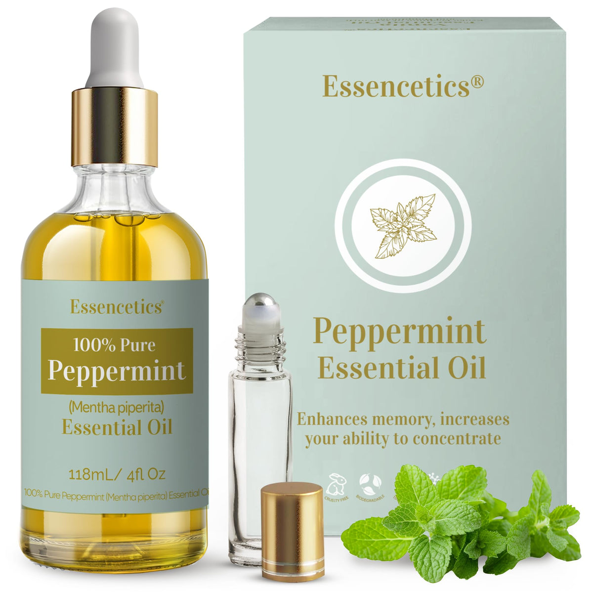 Essencetics huile de menthe bouteille en verre diffusion fraîche et naturelle