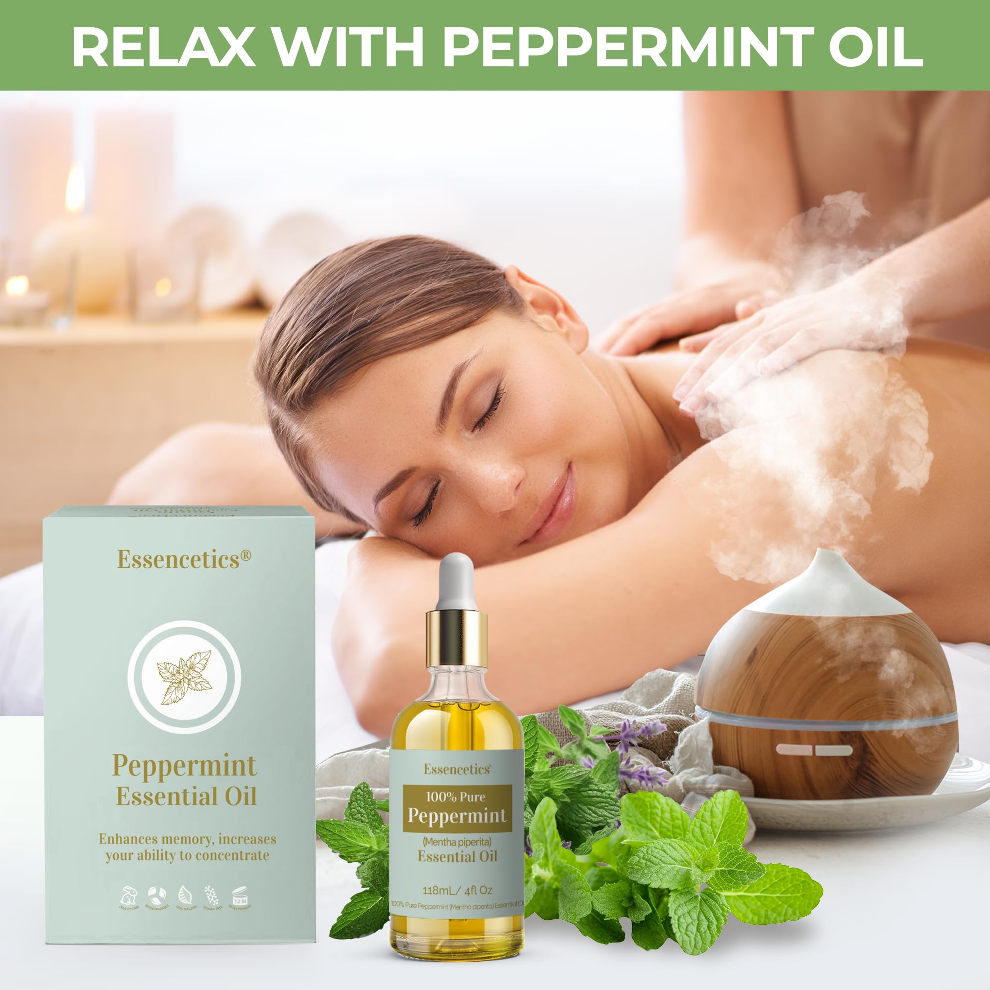 Essencetics huile de menthe emballage premium accès facile