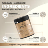 Essencraft Atlas X ingrédients clés comme Shilajit et Tongkat Ali pour la vitalité