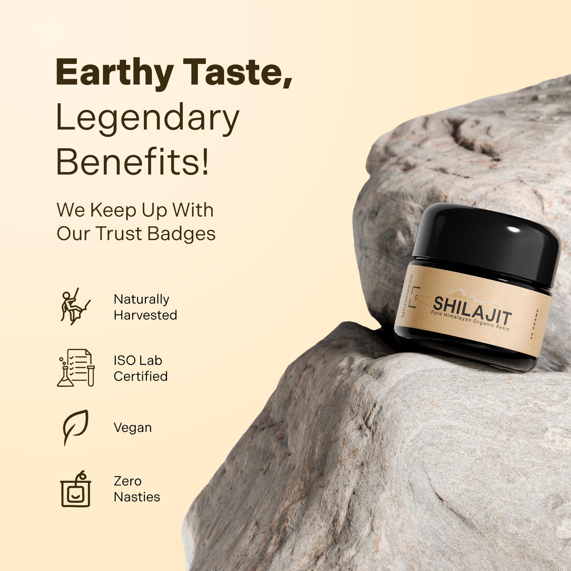 Pot UV protégé par Essencraft Shilajit pour préserver fraîcheur.
