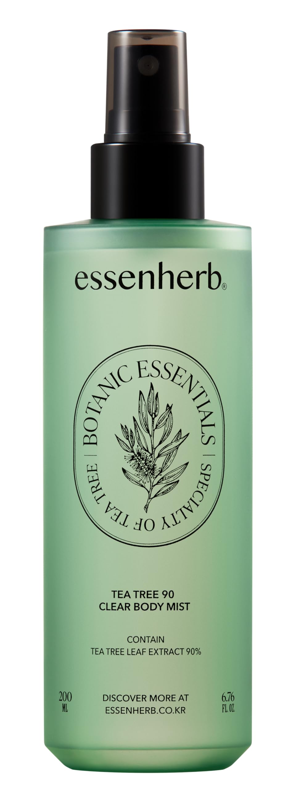 ESSENHERB Tea Tree 90 Clear Body Mist — Bouteille visible, hydratation légère pour peau irritée.