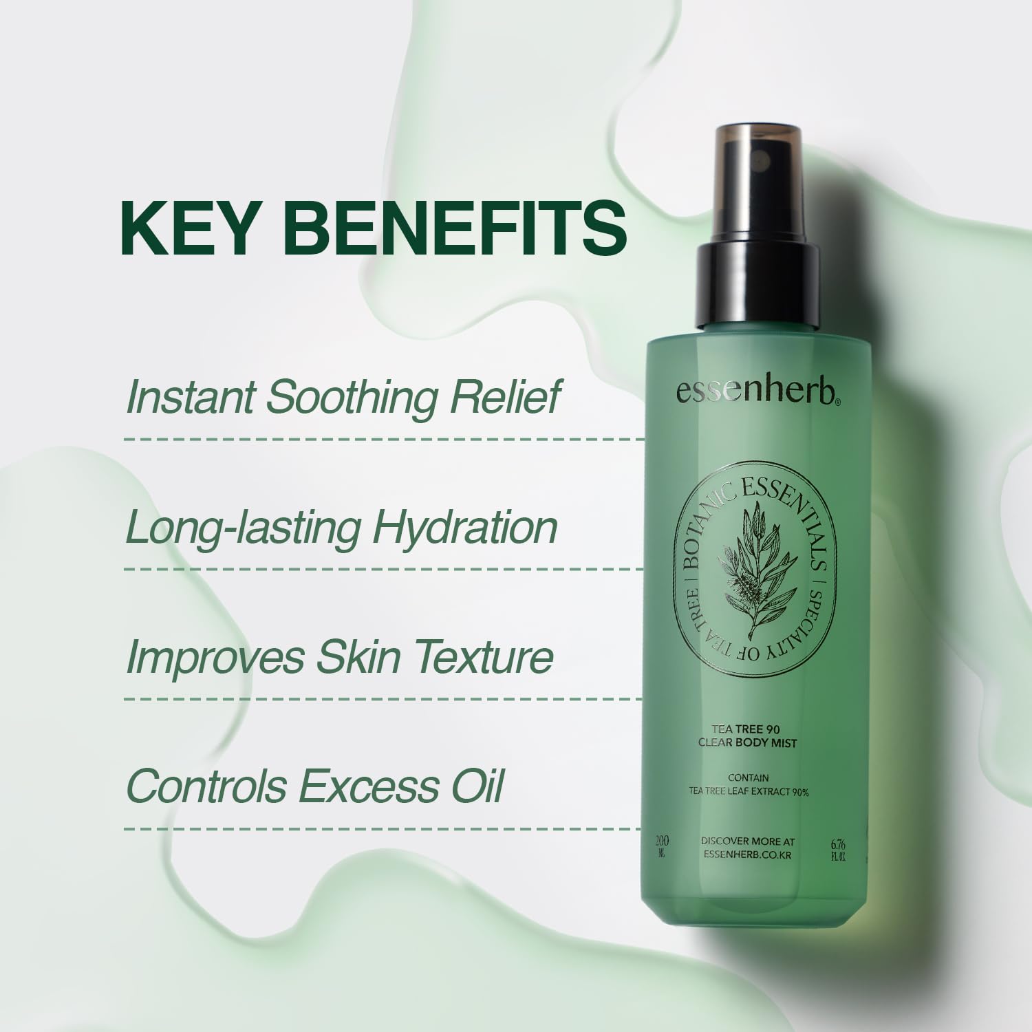 ESSENHERB Tea Tree 90 Clear Body Mist — Convient aux peaux à tendance acnéique.